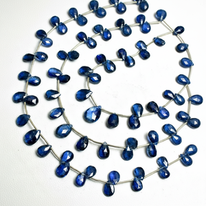 Cuentas de piedras preciosas sueltas con forma de pera facetada de cianita azul Natural para hebra de fabricación de joyas DIY - Product Image 1