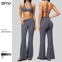 Ensemble de yoga deux pièces OEM écologique et respirant en Spandex/Nylon, avec soutien-gorge dos nu à col en V et leggings évasés taille haute, couleur unie, pour grandes tailles