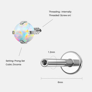 Toposh Classic Parel Oorbellen Zilver Bezel Setting <span class=keywords><strong>Labret</strong></span> Met Interne Draad Zirkoon Lichaam Sieraden Voor Kraakbeen Lip <span class=keywords><strong>Piercing</strong></span> - Product Image 2