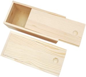 Wooden Box with Sliding Lid Unfinished Wood Storage Box Case Container for Gift Jewelry Box Art Craft