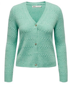 Cárdigan de Punto Trenzado con Botones y Cuello en V, Manga Larga, Color Verde Menta, para Mujer - Product Image 2
