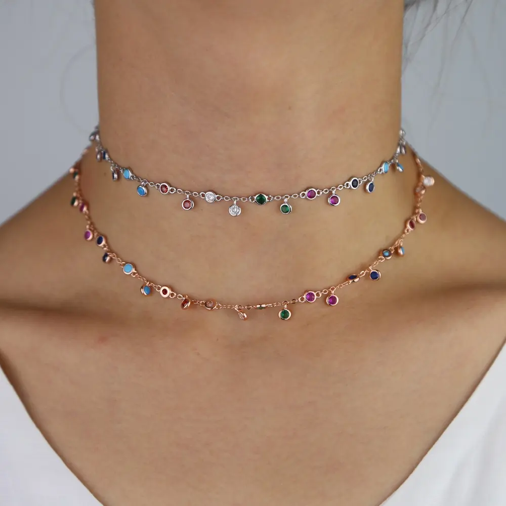 Collier ras du cou en cz multicolore arc-en-ciel pour femmes, 32 + 8cm, chaîne courte, à la mode, nouvelle collection 2020