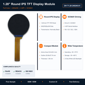 จอแสดงผล TFT LCD ทรงกลมขนาด 1.28 นิ้ว ความละเอียด 240x240 ชิป GC9A01 แบบ 4 สาย SPI สำหรับสมาร์ทวอทช์ โมดูลหน้าจอ รองรับ RoHS รับผลิตแบบ OEM ODM ตามสั่ง - Product Image 2