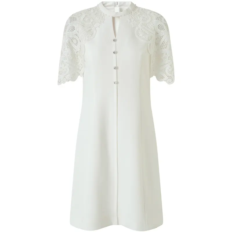 Kadın Vintage Retro dantel elbise beyaz gizli geri fermuar kapatma elbise toptan Bestseller zarif tamamen astarlı dantel Lady için
