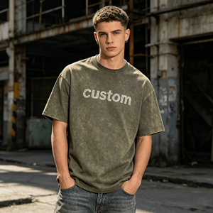 เสื้อยืดโอเวอร์ไซส์ผู้ชาย OEM Retro ผ้าฝ้าย 100% หนานุ่ม พิมพ์ลาย DTG โลโก้เสื้อยืด ล้างสีแบบ Stone Acid วินเทจ เสื้อยืดสั่งทำพิเศษ - Product Image 1