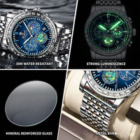 Montre classique pour homme à quartz, bracelet en acier noir, cadran céleste, affichage de la date, verre minéral, montre de luxe Relogio Masculino à quartz