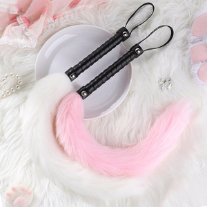 Látigo de cola de zorro rosa, negro y rojo para adultos, juguete de castigo, accesorio de juego previo - Product Image 3