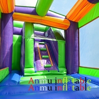 Château Gonflable Commercial Vert et Violet avec Toboggan, Combo de Bouncy House pour Enfants, Idéal pour Fêtes et Événements en Extérieur, Location