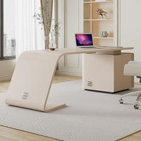 Meja Kerja CEO High-Tech Ergonomis Wireless Charging Bentuk L dengan Laci, Permukaan Kayu Keramik/Kaca, Multi-Fungsi, Mewah, Modern