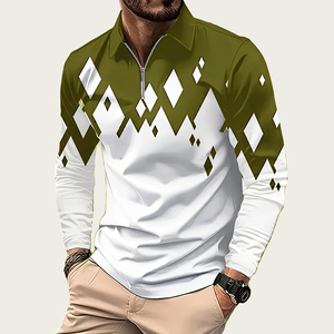 Camisa <span class=keywords><strong>Polo</strong></span> de Golf para Hombre, de Poliéster, a Cuadros, Cómoda, de Manga Larga, <span class=keywords><strong>con</strong></span> Cierre, Venta al Por Mayor de Fábrica - Product Image 4