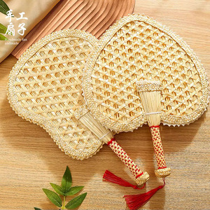 Handmade Woven Palm Leaf Fan Circular Cattail Material With Red Tassel For Home Decoration Summer Cooling - Product Image 3
