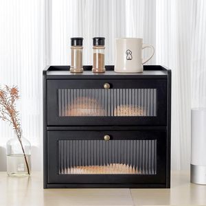 Boîte à pain en bambou pour la cuisine, double couche, anti-poussière, grande capacité, conteneur de stockage alimentaire, blanc, noir, transparent - Product Image 2