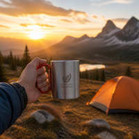 Mug de camping en acier inoxydable à double paroi de 220 ml avec poignée mousqueton, tasse isolée légère pour la randonnée et les activités de plein air