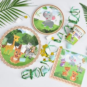 Fournitures de fête thème <span class=keywords><strong>Jungle</strong></span> Safari, vaisselle de fête animaux Zoo pour enfants anniversaire Baby Shower assiettes jetables tasses <span class=keywords><strong>serviette</strong></span> - Product Image 4