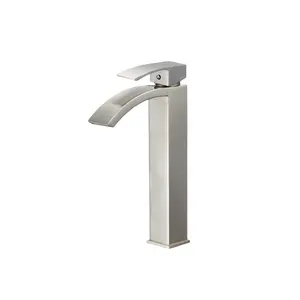 waterfall bathroom basin mixer water tap sink faucet single hole Brushed Nickel Bathroom sink faucet handle