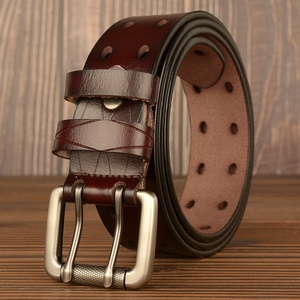 Ceinture en cuir véritable pour homme, avec boucle en alliage à double ardillon, personnalisable avec logo, pour jeans décontractés, nouvelle collection - Product Image 1