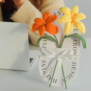 Multicolor Handmade Knitted Lily <b>Artificial</b> <b>Flower</b> Finished Crochet Floral Bouquet Gift Souvenir For Mother Day Decoration - Product Image 3