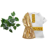 Nieuwe romeinse Toga Kleding Set in wit en goud Groen crown pet halloween kostuum