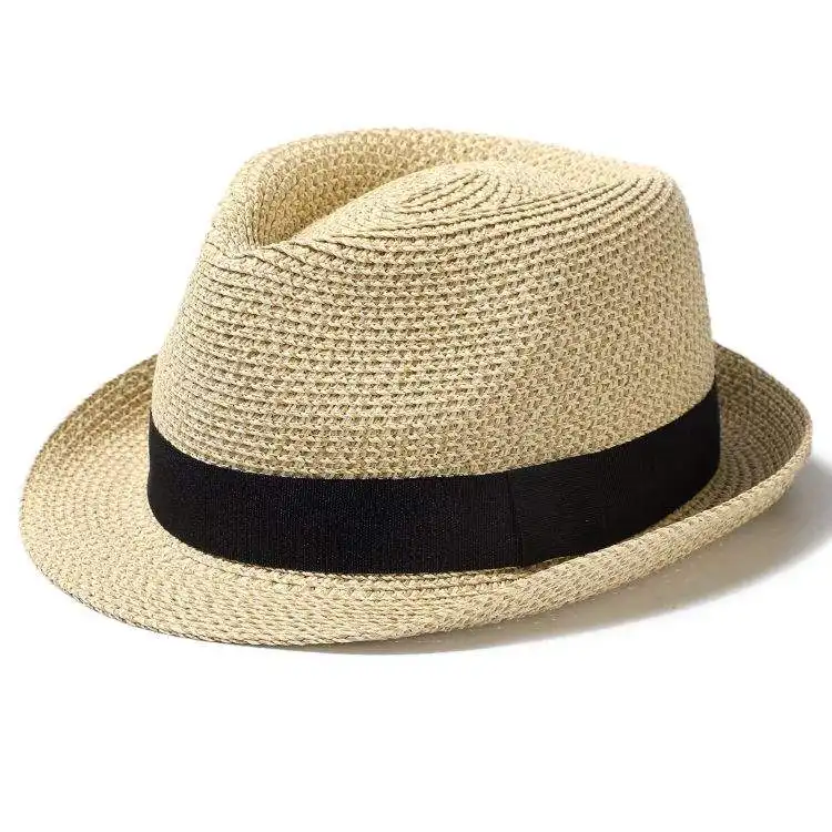 Benutzer definierte gedruckte Band Logo Classic Sommer UV-Schutz Strand Strohhüte Unisex Panama Fedora Strohhut