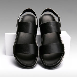 New Summer Men's Genuine Leather Flat Sandals Thick-Soled Casual Beach men Shoes Single Strap <b>Toe</b>-Revealing Roman Style Sandals - Product Image 3