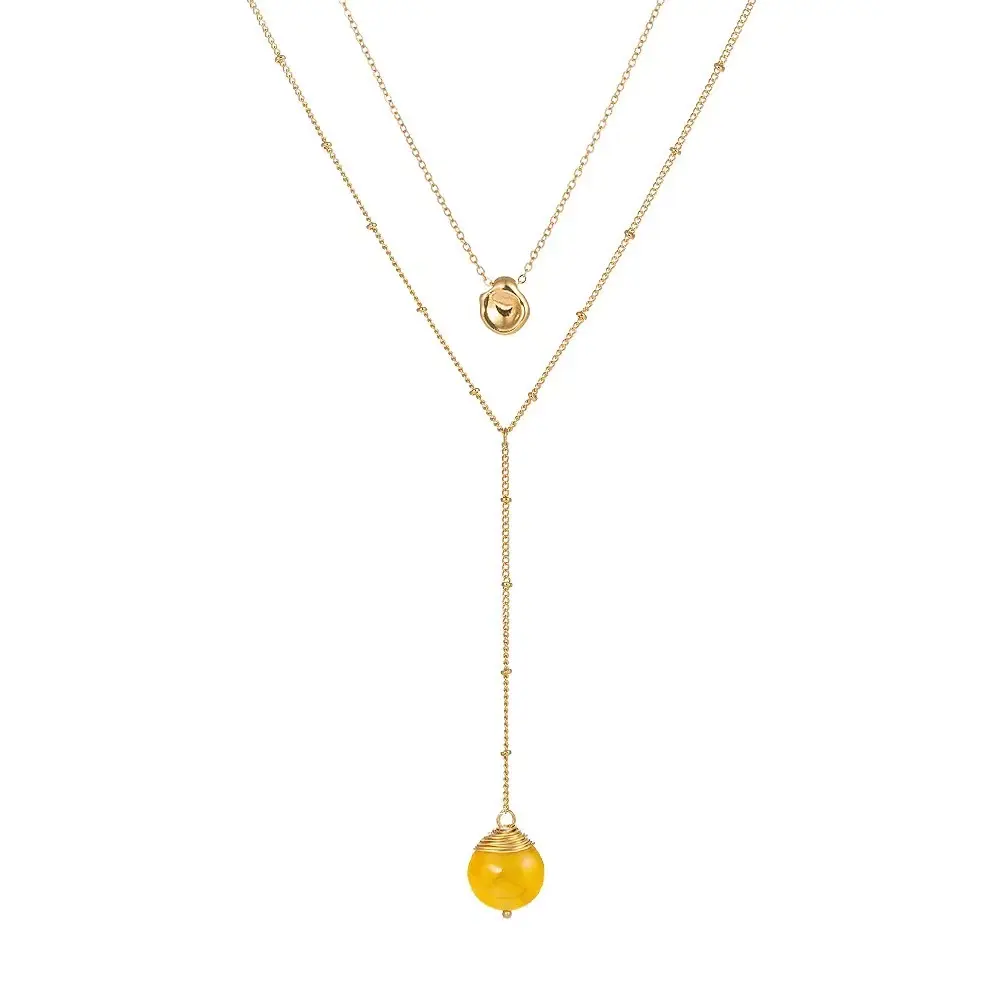 European and American fashion personality design gold pea pendant multi-layer necklace multi-color natural stone love jewelry