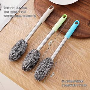 Long Handle Steel Wool <b>Brush</b> Stainless Steel Kitchen Cleaning <b>Brush</b> For Pots And Pans - Product Image 4