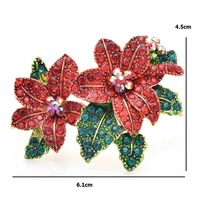 Broche de costume pour femme en alliage de zinc, style vintage, en forme de feuille, incrustée de strass rouges et de diamants, vente en gros d'usine