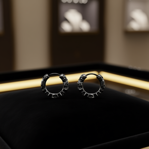 Pendientes de Aro con Diseño de Esqueleto E3015, Negros, Plata 925, Estilo Punk, Unisex, para Uso Diario - Product Image 2