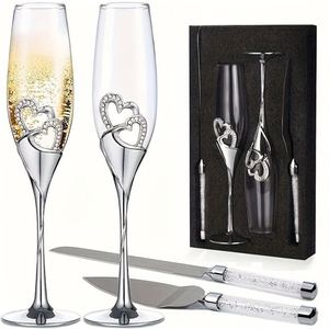 Juego de 4 Copas de Champán de Cristal Dorado y Plateado de Lujo para Boda, Juego de Cuchillos para Pastel, para Regalo de Boda o Fiesta - Product Image 1