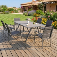 Ensemble de salle à manger d'extérieur moderne 7 pièces, table rectangulaire avec plateau en céramique, pieds coniques, pliable, 7 places - Vente chaude