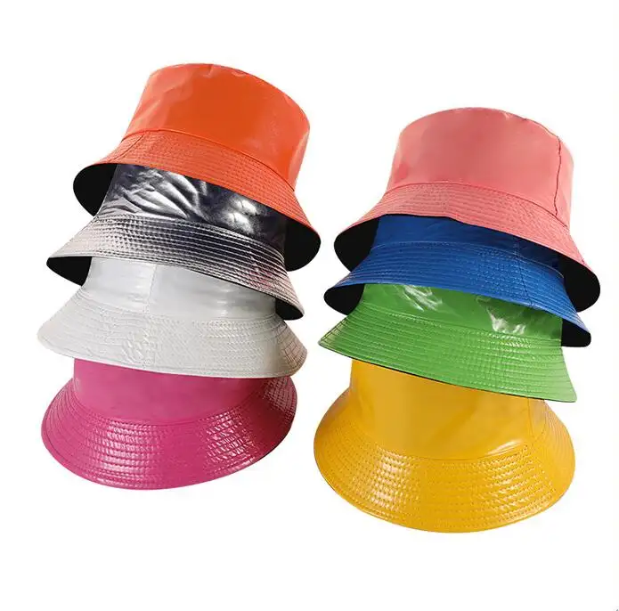 2023082070 Metallic Plain Bucket Hat PU hats Polyester 12 colors