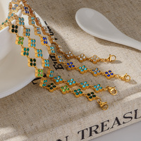 Nouveauté Bracelet trèfle à quatre feuilles en zircon coloré, bracelet léger de luxe en acier inoxydable et titane, bijoux pour femmes