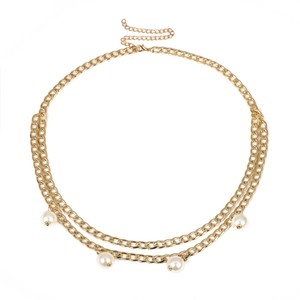 Women's Double Layer Chunky <b>Chain</b> <b>Waist</b> <b>Chain</b> With Imitation Pearl Pendant White Gold Daily Wear Fashion Body <b>Chain</b> - Product Image 5