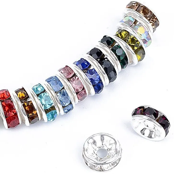 Cuentas espaciadoras de cristal de plata brillante para fabricación de joyas, abalorios de colores surtidos para pulseras, 8mm, 100 Uds.