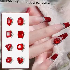 10 pièces sac nouvel an <span class=keywords><strong>Bordeaux</strong></span> rouge Nail Art accessoires étincelant Pile diamant ongles breloques bricolage hiver ongles décorations - Product Image 1