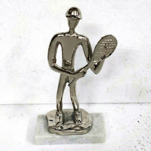 High Quality Jaffs Exports Modern Silver Aluminium Tennis Player <b>Figurative</b> Sculpture Handmade Eco-Friendly Artistic Decor for - Product Image 1