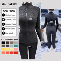Veste athlétique personnalisée pour femme avec fermeture éclair intégrale, imprimé à pois, poignets avec passe-pouce, poches latérales zippées, vêtement d'extérieur pour la course et l'entraînement, OEM