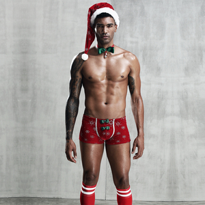 Offres Spéciales Hommes Lingerie Cadeaux De Noël Rouge <span class=keywords><strong>Sexy</strong></span> Sous-Vêtements Chaussettes Chapeau Shorts Ensemble pour Hommes - Product Image 1