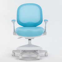 Chaise de bureau pour enfants en maille bleue et blanche, pliable, ergonomique, avec accoudoirs rembourrés et repose-pieds amovible, pour l'école et la maison