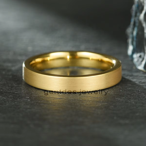 Gentdes Jewelry Bague de mariage en carbure de tungstène plaqué or 18 carats 4mm brossé plat Bague de couple en tungstène pour femmes et hommes - Product Image 2