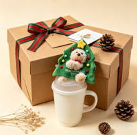 Ornement de tasse en peluche ours pour sapin de Noël, adorable enveloppe en peluche pour tasse à café, décoration de table de Noël