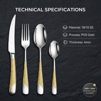 Services de table en acier inoxydable avec incrustations dorées, 4 pièces, motif étoile et diamant, compatibles lave-vaisselle, pour hôtels, restaurants, traiteurs, vente en gros