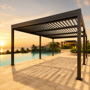 Pergola, auvent de terrasse, gazebo, pavillon, abri de voiture, <span class=keywords><strong>kit</strong></span> d'ombrage, toit à persiennes, verrière, véranda, écran <span class=keywords><strong>en</strong></span> verre trempé robuste, éclairage LED - Product Image 1