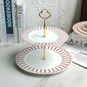 Plato de Postre de Cerámica Serie Limón, Plato de Frutas de Varias Capas, Soporte para Tartas, Exhibidor para Sala de Estar, Juego de Platos de 2 Niveles - Product Image 3