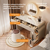 Table de maquillage moderne minimaliste en bois massif avec tiroirs intégrés, miroir de maquillage, combinaison de deux couleurs, style artistique, commode