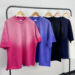 Streetwear lourd 350GSM impression de curling décontractée vierge en détresse lavage à l'acide personnalisé hommes t-shirts et ensembles de shorts surdimensionnés - Product Image 4