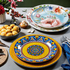 Assiettes à steak rondes en céramique biodégradable écologique avec décoration en glaçure motif de plante de poterie durable pour les fêtes - Product Image 5