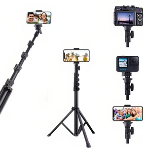 Perche à selfie portable pour <span class=keywords><strong>smartphone</strong></span>, idéale pour les voyages en extérieur, avec anneau lumineux LED pour diffusion en direct, support de caméra, tré<span class=keywords><strong>pied</strong></span> de studio photo et vidéo - Product Image 1