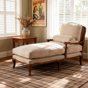 Mỹ Phong Cách Đất Nước Tufted Chenille Chaise Phòng Chờ Ghế Rắn Gỗ Chân Cổ Điển Nhà Giọng Ghế Cho Phòng Khách - Product Image 4