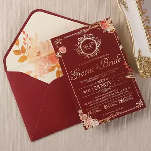 可定制冲压金箔纸板印刷塑料婚礼邀请卡压纹信封